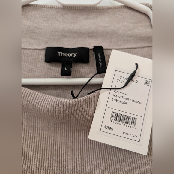 Theory Oatmeal Layered Top Cropped Asymmetrical New Twill Combo Sz L - Picture 4 of 7